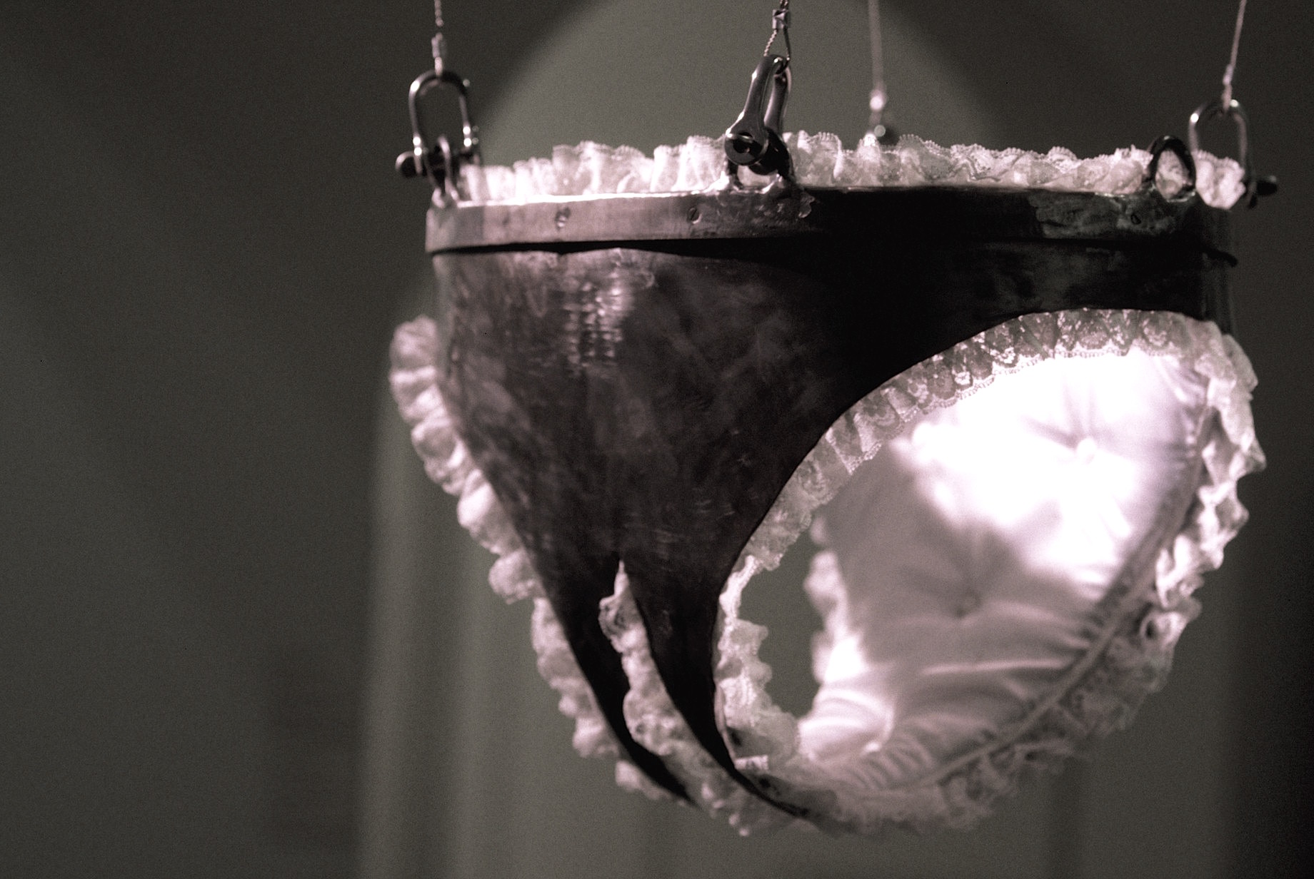 Olga Cironis, Swing (from Wedding Tomb), 1996, metal, lace and satin, 45 x 35cm