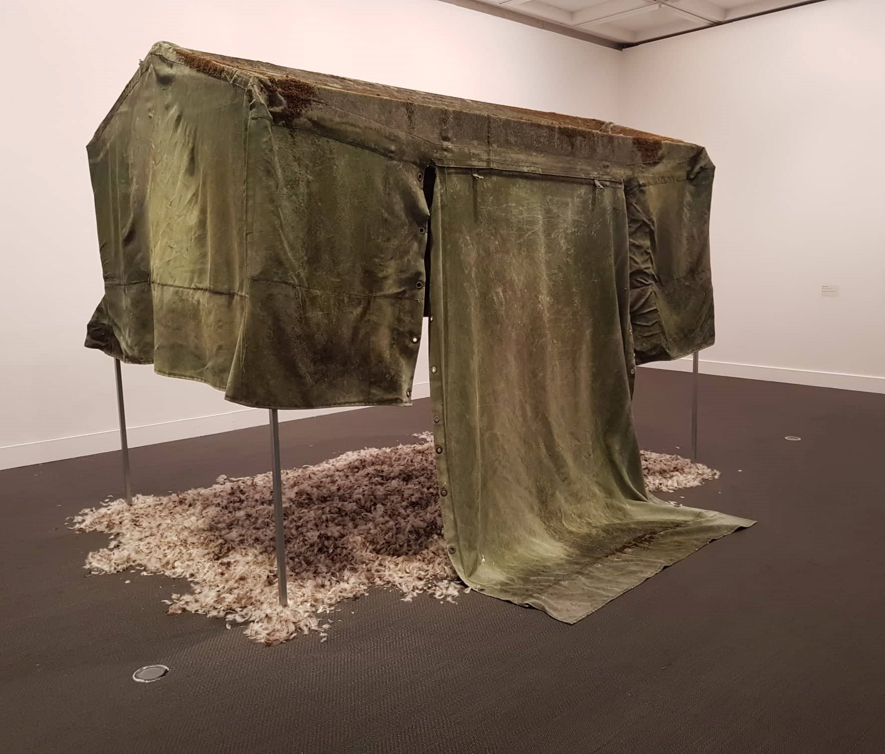 Olga Cironis, There is Distance in Your Shadow, 2021, canvas, steel and feathers, 230 x 294 x 175cm