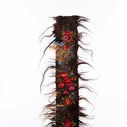 Olga Cironis, Aphrodite's Lover's Belt, 2014, repurposed embroidery, military fabric, hair and thread (front)