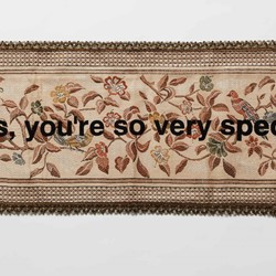Olga Cironis, Yes You Are So Very Special, 2014, screenprint on Damask fabric, 37 x 95cm