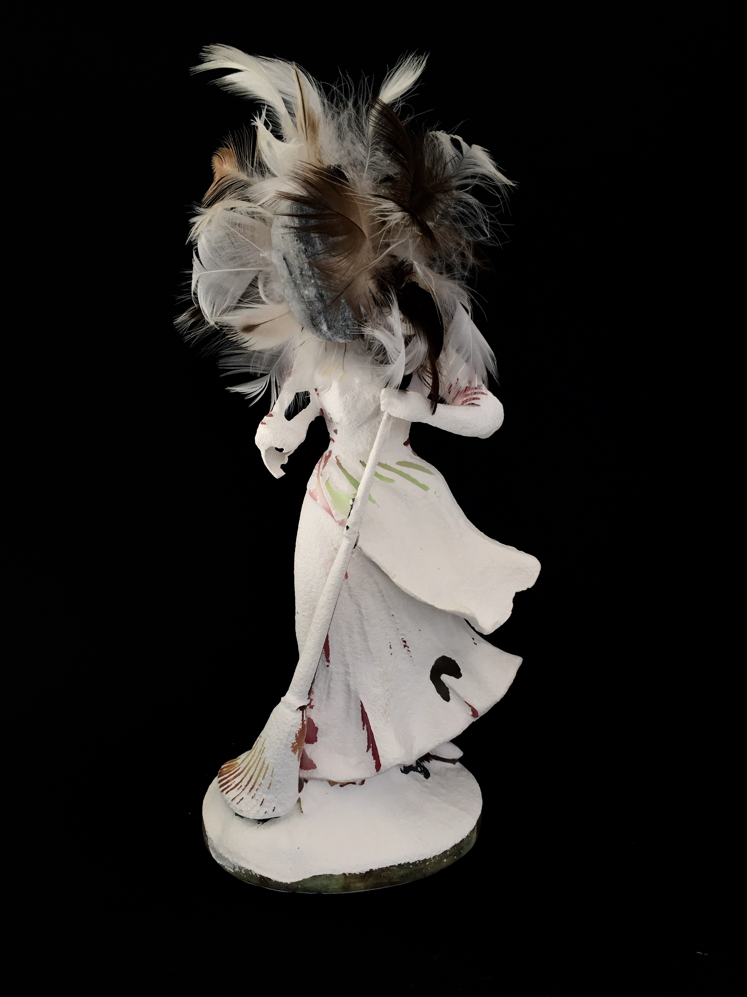 Olga Cironis, Hera and the Stars, 2016, repurposed porcelain ornament and feathers, 21 x 11 x 3cm