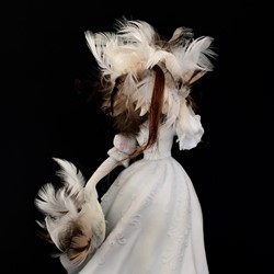 Olga Cironis, Lines that Define, repurposed porcelain ornament and feathers