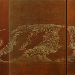 Tony Windberg, Golden State 5, 2021, pencil, earth pigments, acrylic binders on wood panel, 60 x 137cm (triptych)