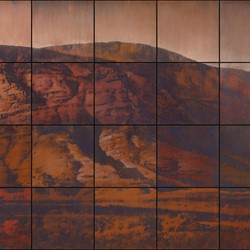 Tony Windberg, Golden State 4 (detail, panel 3), 2021, pencil, earth pigments, acrylic binders and oil on 20 paint sample cards on board, 40.6 x 50.8 x 3.8cm (triptych)