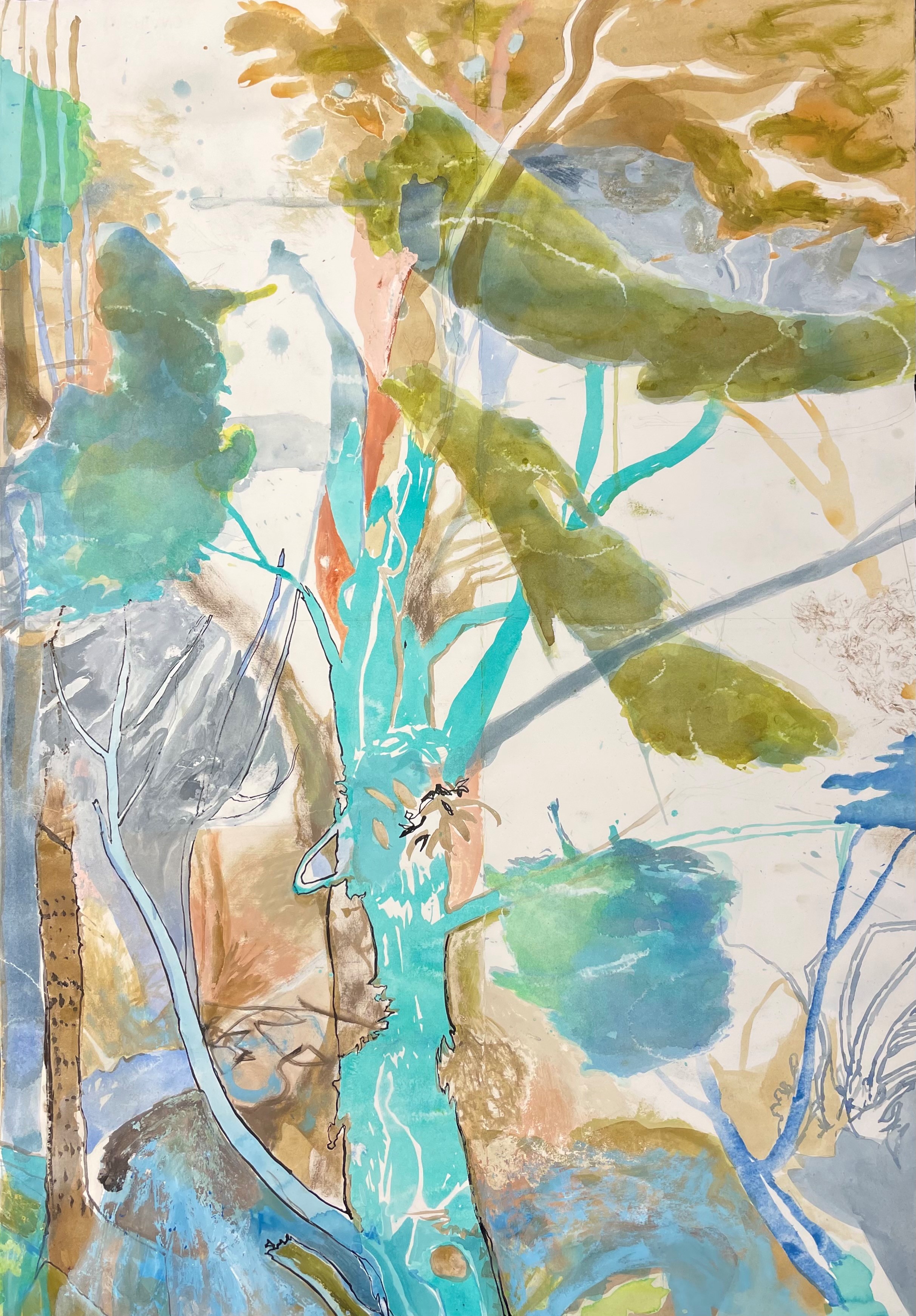 Antony Muia, Soft Tree, 2021, ink and watercolour on paper, 113 x 78cm