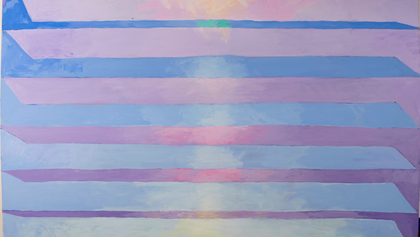 George Haynes, Blue Louvres, 2020-21, acrylic on canvas, 130 x 205 cm