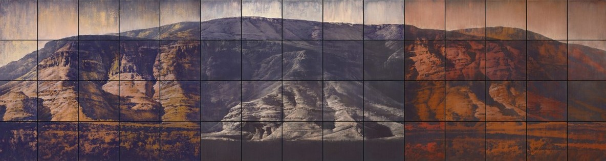 Tony Windberg, Golden State 4, 2021, pencil, earth pigments, acrylic binders and oil on 60 paint sample cards on board, 40.6 x 50.8 x 3.8cm (each, triptych)