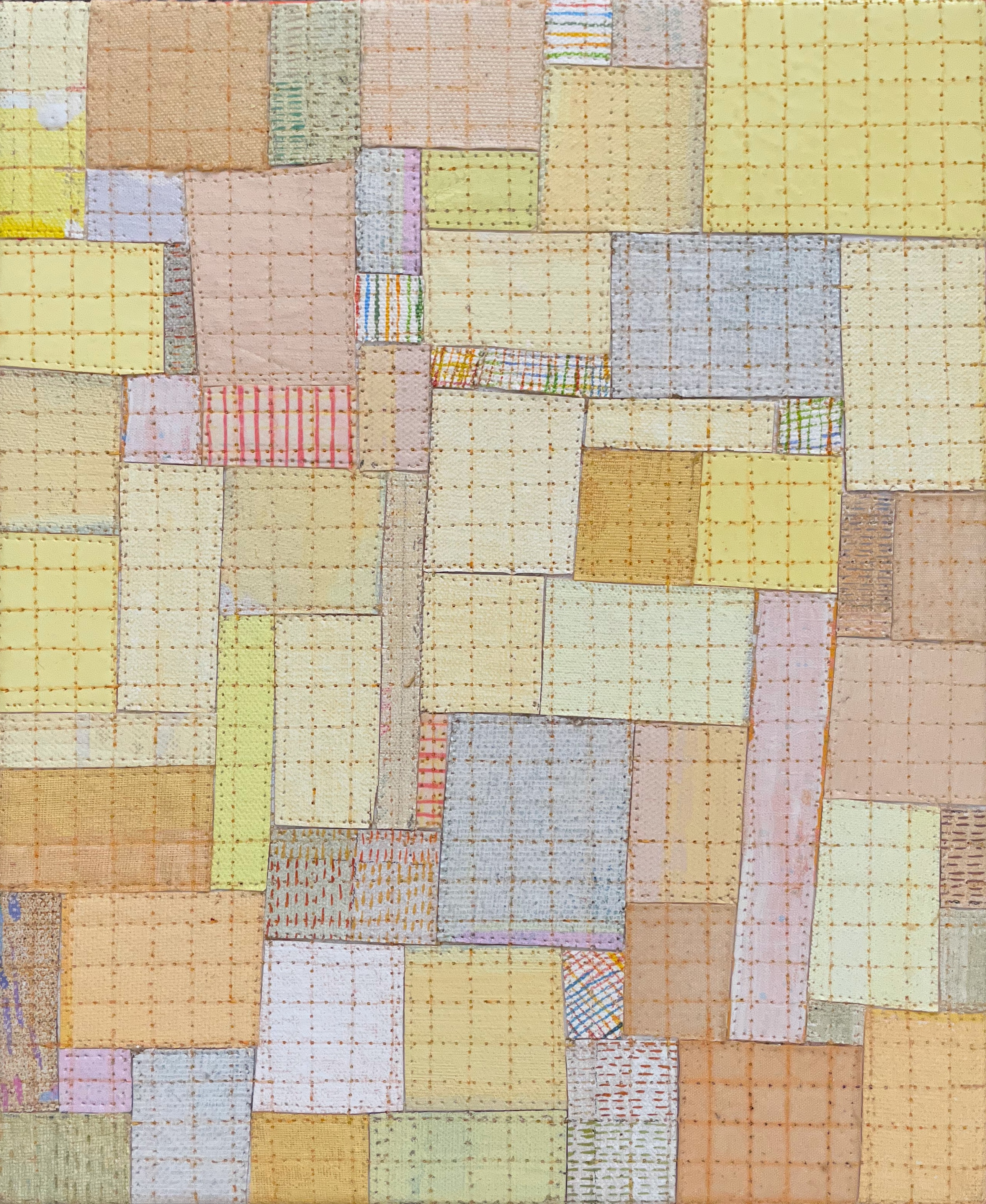 Eveline Kotai, From the Cutting Room Floor 13, 2021, acrylic on canvas and nylon thread on linen, 25.5 x 30.5cm