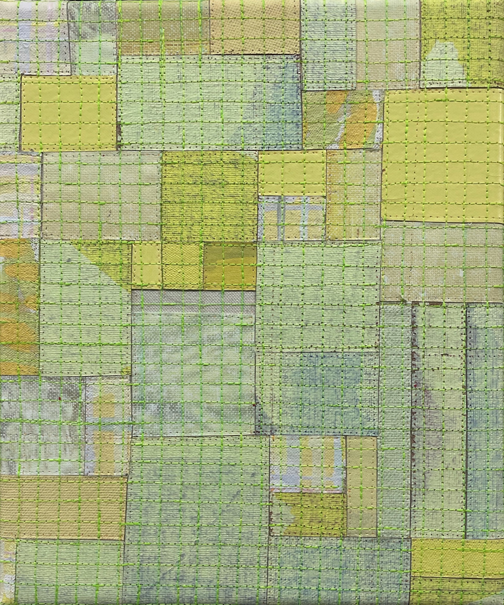 Eveline Kotai, From the Cutting Room Floor 14, 2021, acrylic on canvas and nylon thread on linen, 25.5 x 30.5cm