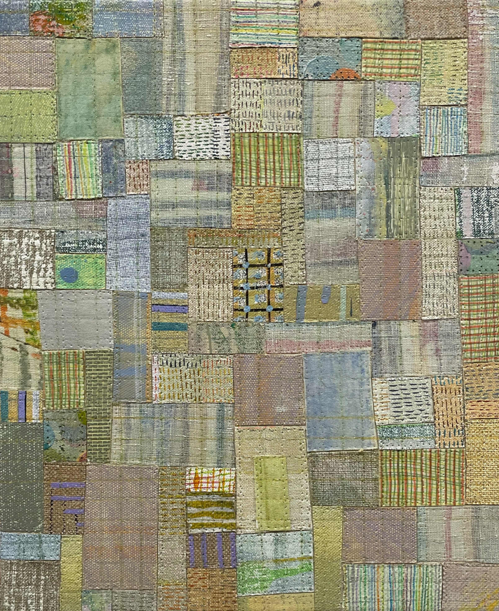 Eveline Kotai, From the Cutting Room Floor 15, 2021, acrylic on canvas and nylon thread on linen, 25.5 x 30.5cm