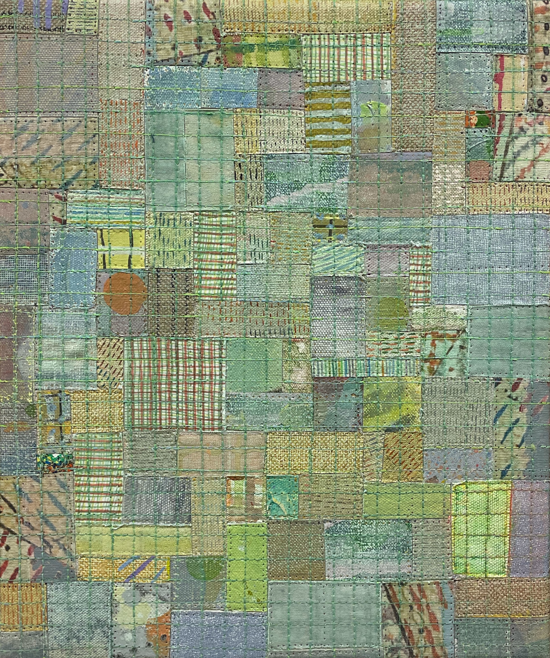 Eveline Kotai, From the Cutting Room Floor 16, 2021, acrylic on canvas and nylon thread on linen, 25.5 x 30.5cm