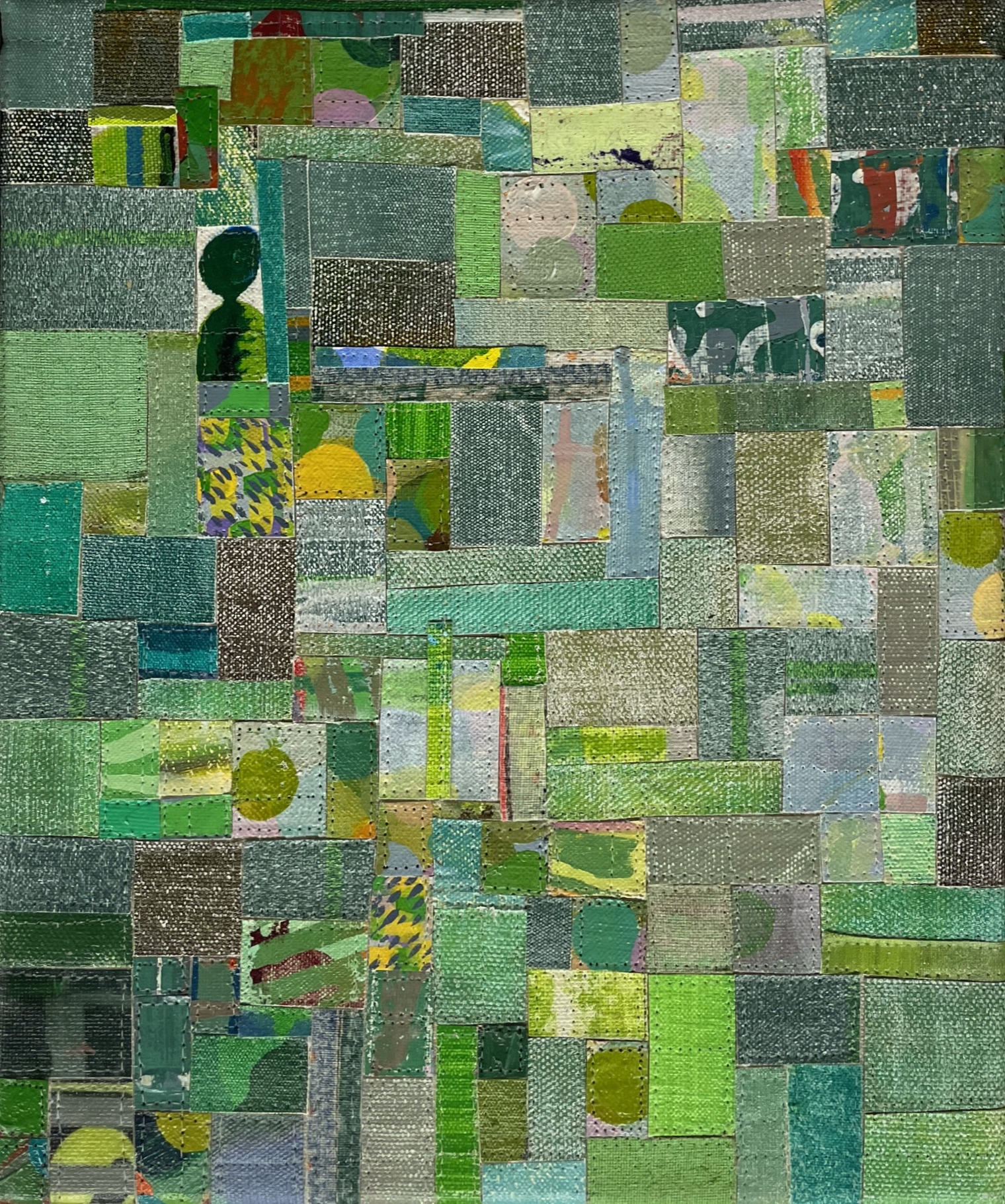 Eveline Kotai, From the Cutting Room Floor 17, 2021, acrylic on canvas and nylon thread on linen, 25.5 x 30.5cm