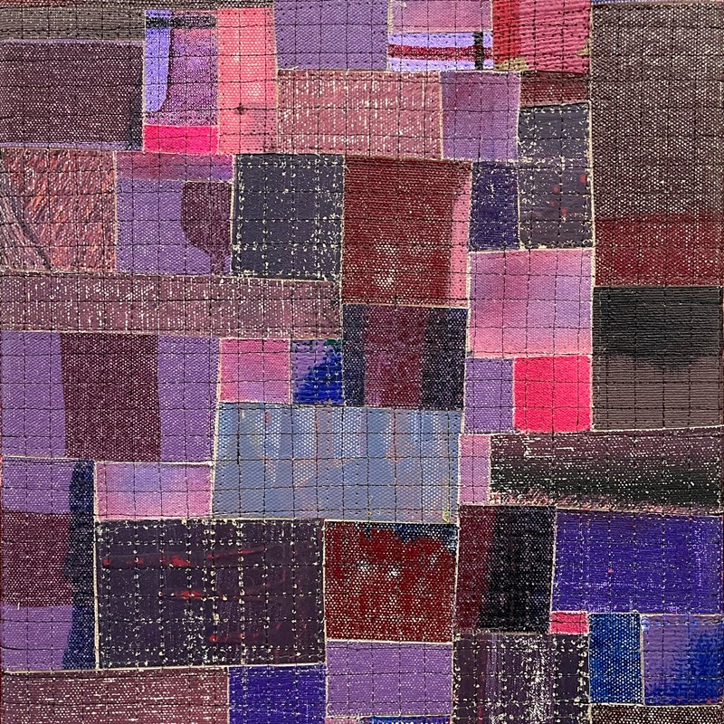 From the Cutting Room Floor 20, 2021, acrylic on canvas and nylon thread on linen, 25.5 x 30.5cm