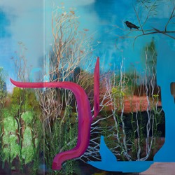 Jo Darbyshire, Bluetongue, Fennel and Crow (Covid), 2021, oil on canvas, 260 x 400cm (diptych)