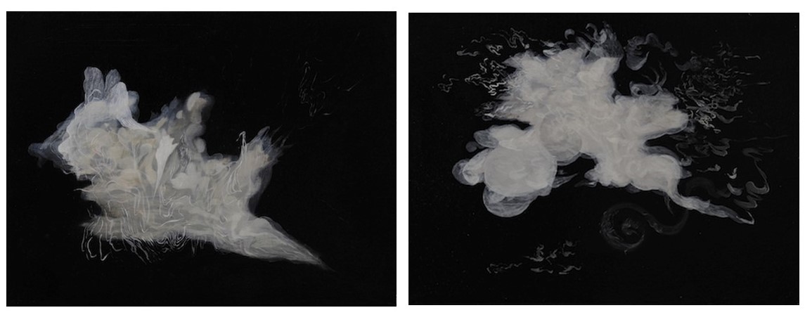 Paul Uhlmann, Reverberations VII and VIII, 2017, oil on canvas, 46 x 61cm each