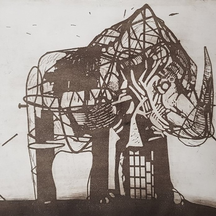 Rhino Under Duress (monoprint)