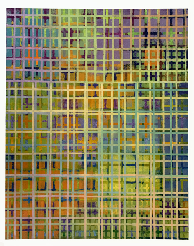 Alex Spremberg, Structure and Void 9, 2002, enamel on canvas board, 56 x 71cm