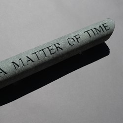 Lee Harrop, A Matter of Time, 2021, hand-engraved geological core sample (from the Goldfields, Yilgarn Craton, WA), 42 x 6cm, 3.4kg