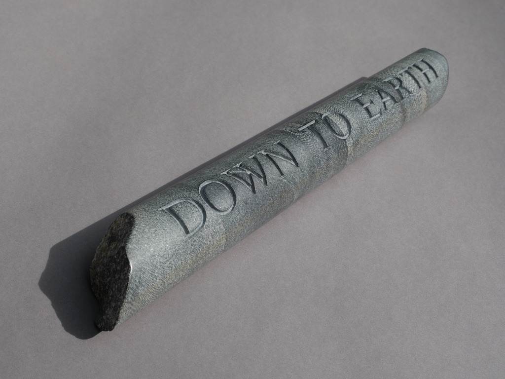 Lee Harrop, Down to Earth, 2021, hand-engraved geological core sample from the Goldfields, Yilgarn Craton WA, 58 x 6cm, 5kg