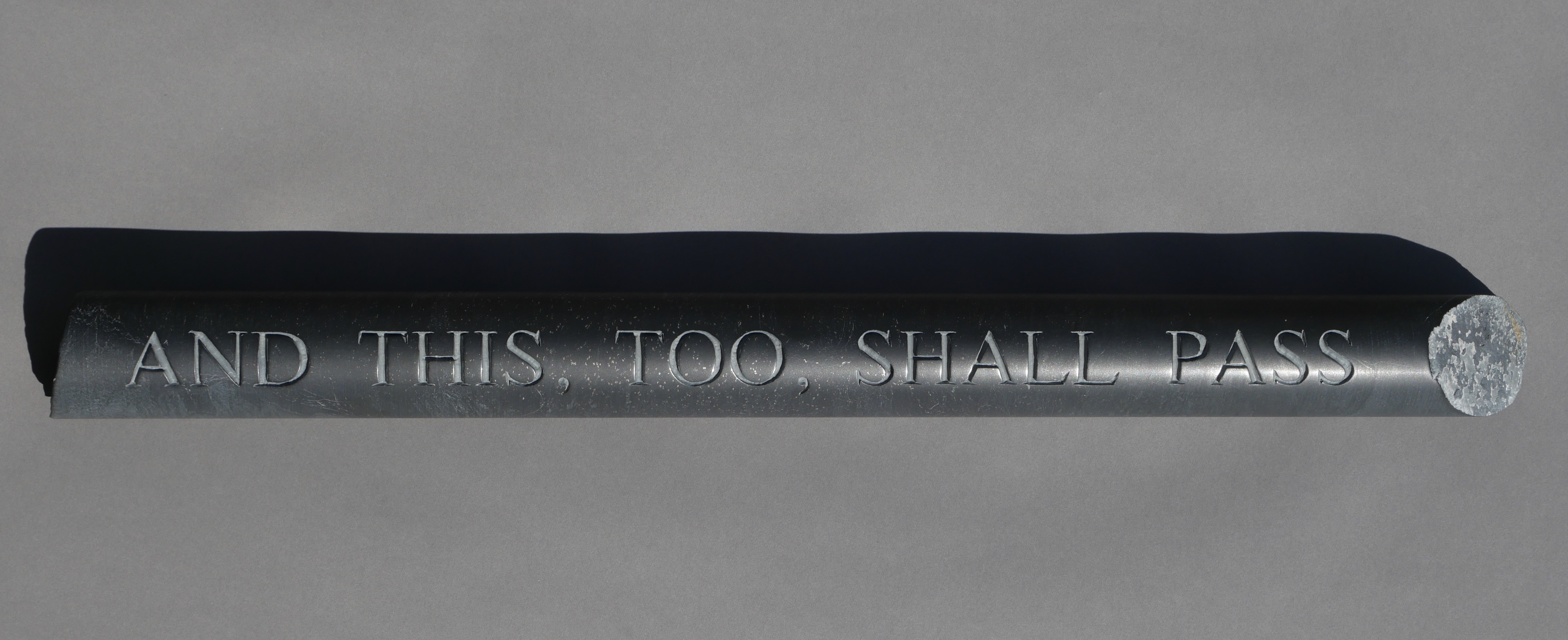 Lee Harrop, And This, Too, Shall Pass, 2020, hand-engraved geological core sample from the Goldfields, Yilgarn Craton WA, 60.5 x 5cm