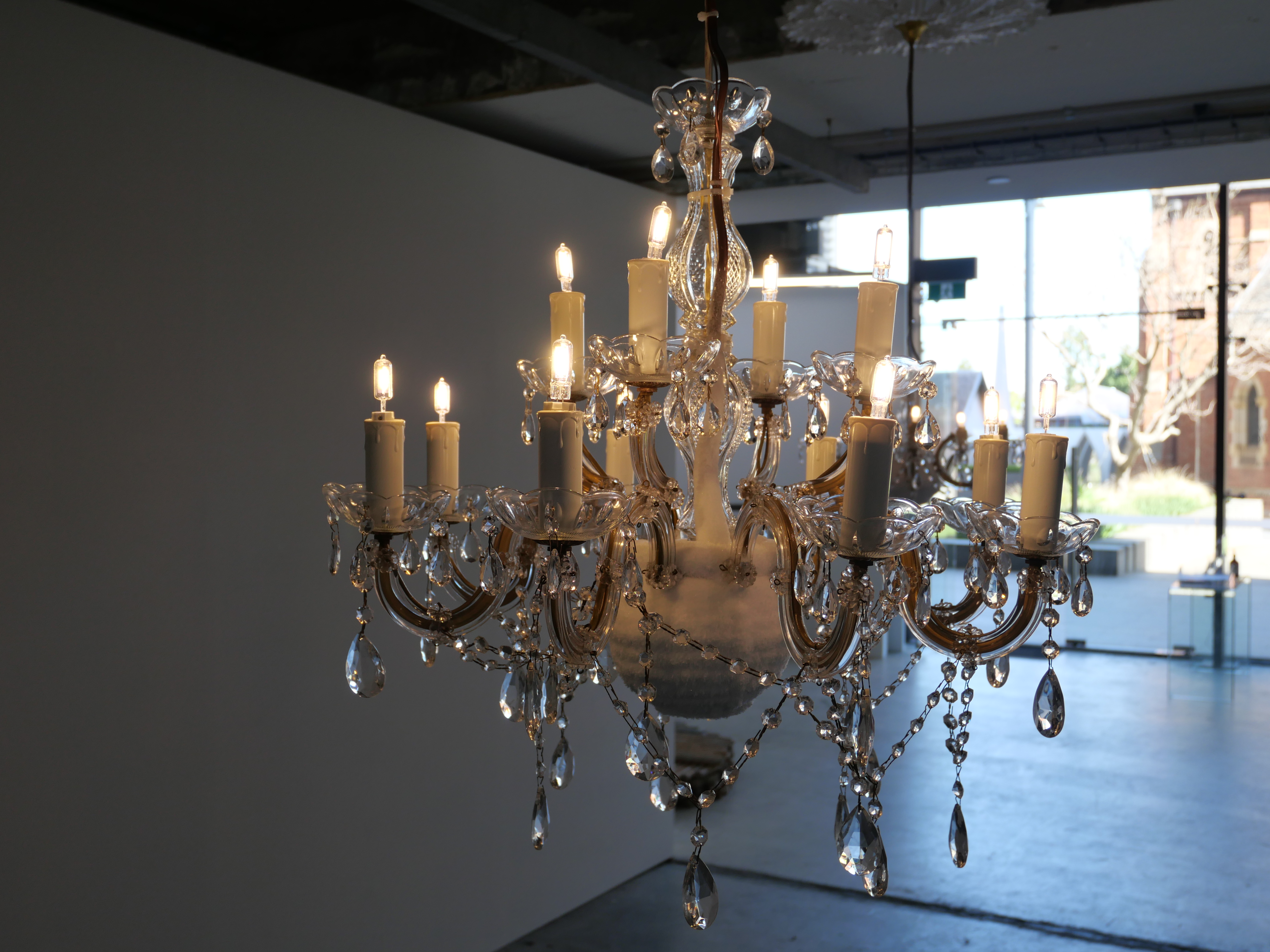 Nicholas Folland, It Had to be You ..., 2020, chandelier, refrigeration unit, 12V lighting and ceiling rose, dimensions variable (1)