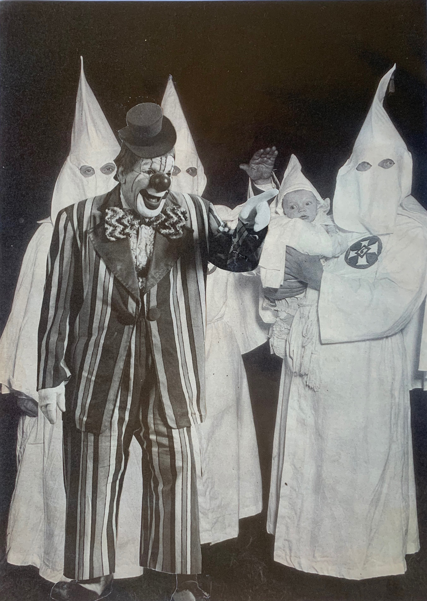 Alex Spremberg, Clown and Clan, 2020, paper collage on board, 36 x 26cm