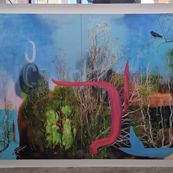 Jo Darbyshire, Bluetongue, Fennel and Crow (Covid) 2021, oil on canvas, 260 x 400cm (diptych). Photo Suzi Wild