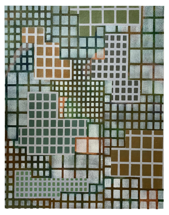 Alex Spremberg, Structure and Void 5, 2002, enamel on canvas board, 55.5 x 71cm