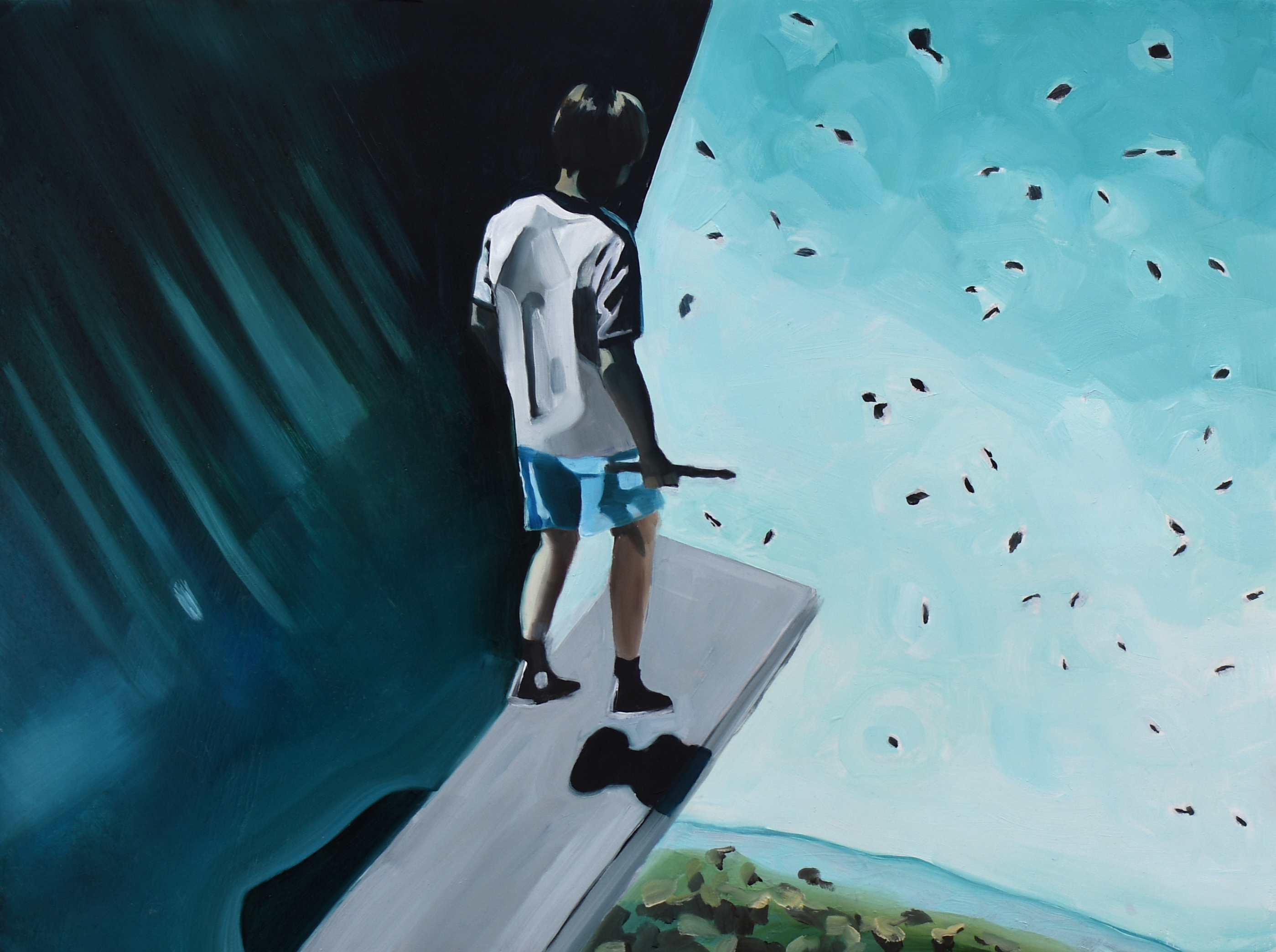 Fiona Harman, Drained Pool (Scene from The Swimmer), oil on board, 30 x 40cm