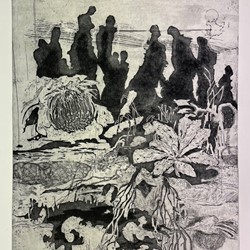 Antony Muia, The Cave (Mimesis II) 2021, etching on paper, 80 x 60cm, ed. 9