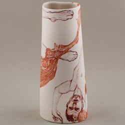 Andrew Nicholls and Sandra Black, Mercurial Vase, 2021, slipcast midfire porcelain wiht clear glaze and decal, 21.8 x 8.7 x 7cm