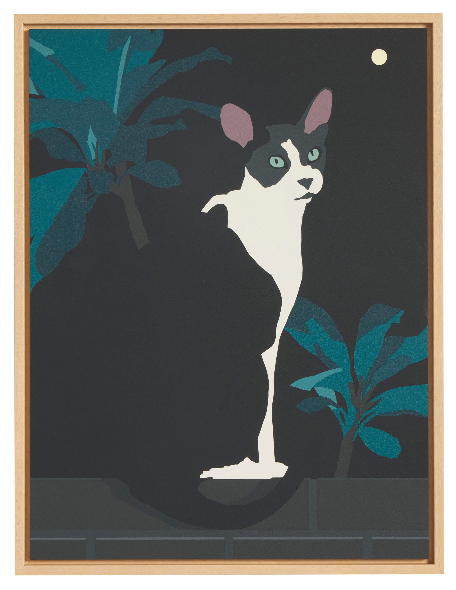 Joanna Lamb, Cat and Moon, 2021, acrylic on board, 41 x 30.5cm