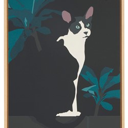 Joanna Lamb, Cat and Moon, 2021, acrylic on board, 41 x 30.5cm
