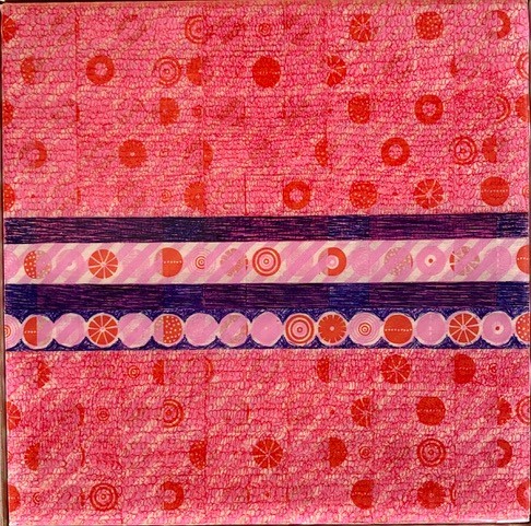 Minaxi May, Abstract Marks Horizontals, 2020, washi tape, pen, glue and epoxy resin on board, 21 x 21 x 3.5cm