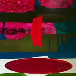 Jo Darbyshire, Gage Roads Red Ship, 2017, oil and redgum resin on canvas, 120 x 120cm
