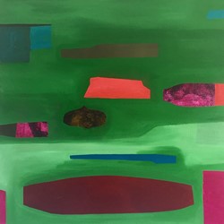 Jo Darbyshire, Gage Roads Green Ship, 2017, oil and redgum resin on canvas, 120 x 120cm