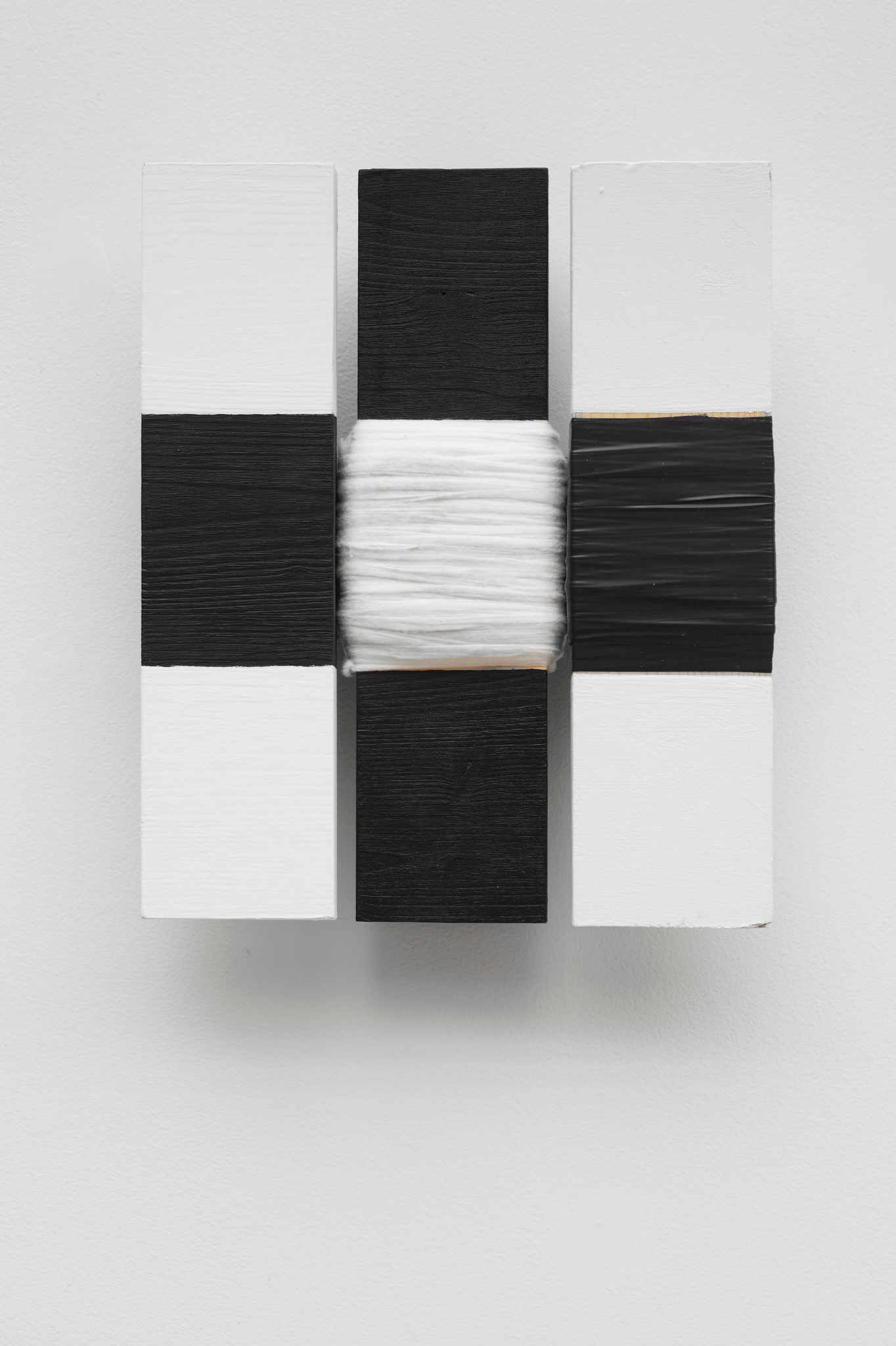Theo Koning, Black and White 1, 2017, acrylic paint, fabric tape, duct tape and wood, 30 x 25 x 6cm