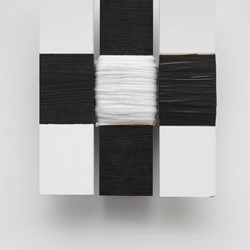 Theo Koning, Black and White 1, 2017, acrylic paint, fabric tape, duct tape and wood, 30 x 25 x 6cm