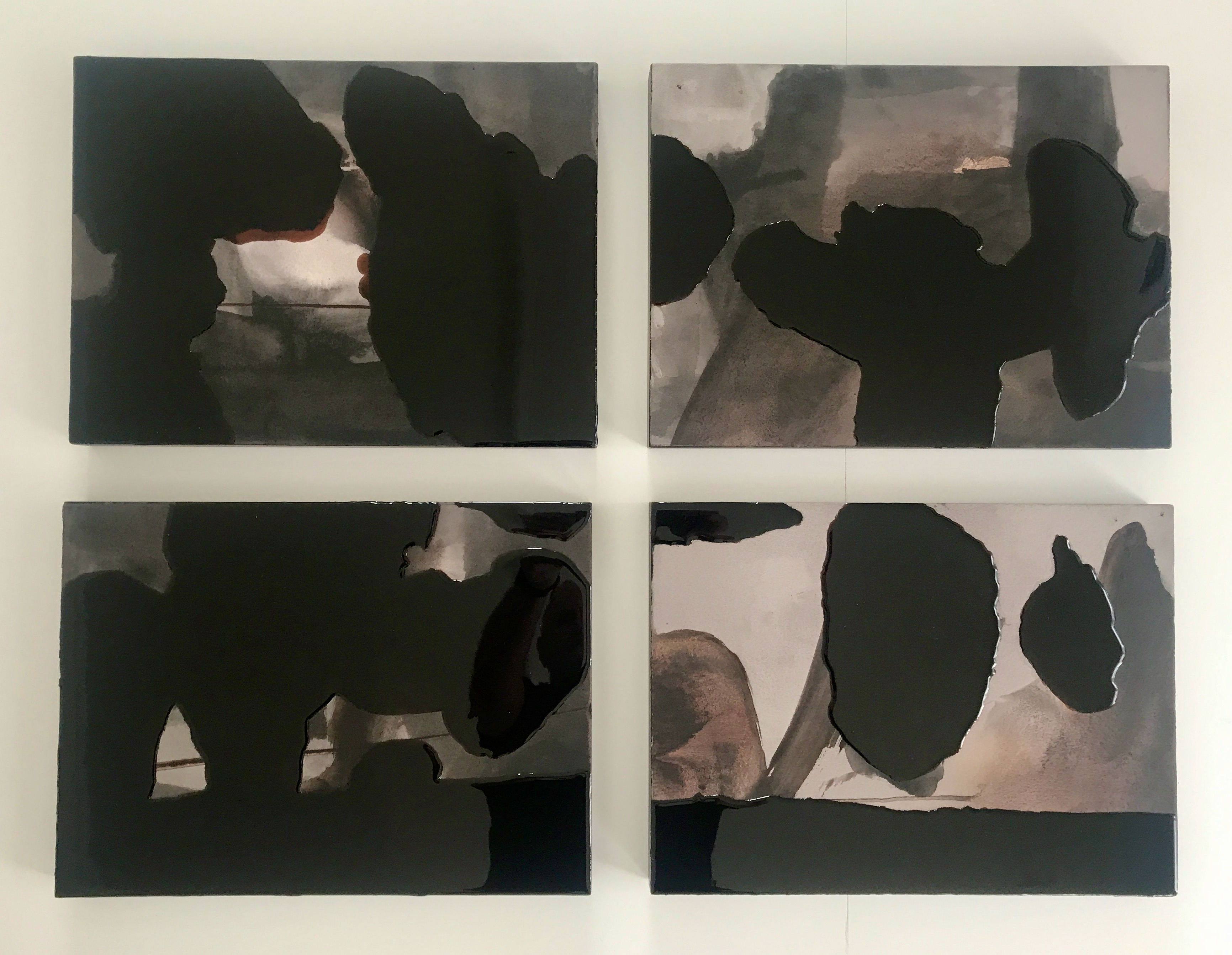 Chris Hopewell, Storm, 2020, acrylic and resin on paper on panel 65 x 85cm (4 panels, 25 x 35cm each)