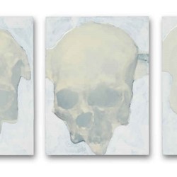 Chris Hopewell, Crypto, 2021, resin and acyrlic on paper and wood box, 39 x 175cm (5 panels, 39 x 29cm each)
