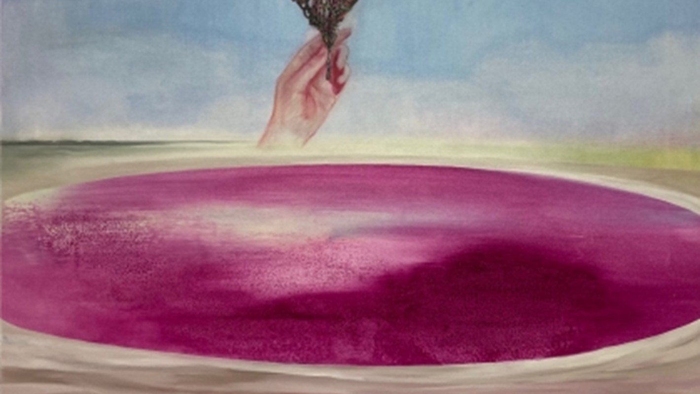Jo Darbyshire, Pink Lake and Samphire, 2021, 120 x 100 cm, oil on canvas.