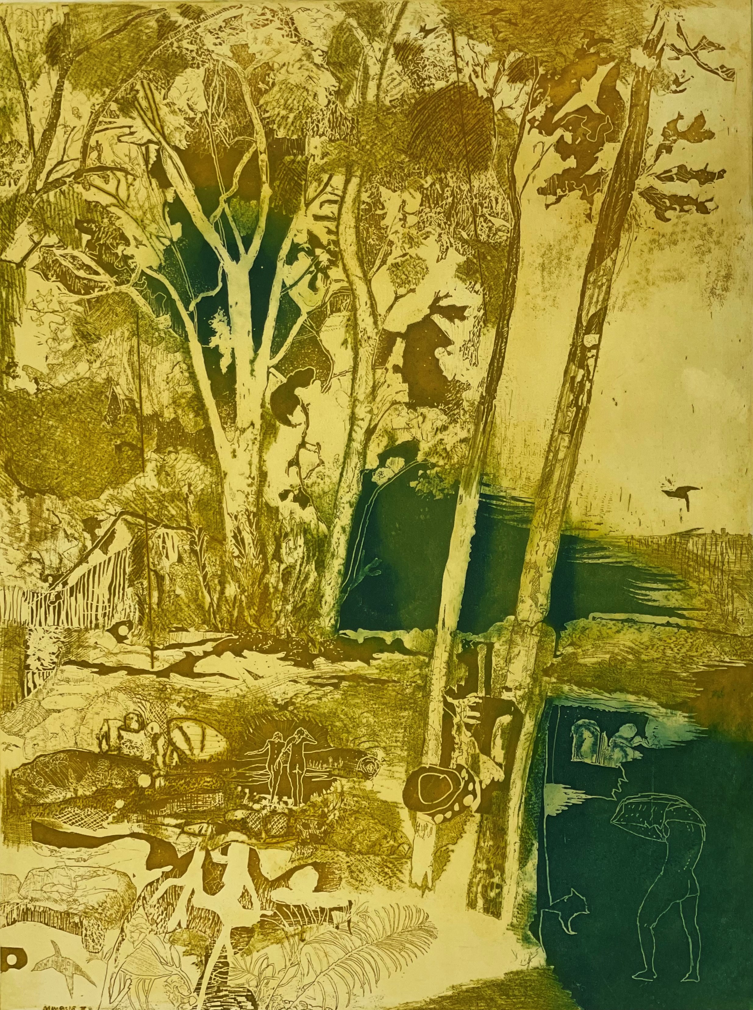 Antony Muia, Night Swim, 2021, etching on handcoloured paper, 79 x 58cm, ed. 9