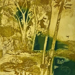 Antony Muia, Night Swim, 2021, etching on handcoloured paper, 79 x 58cm, ed. 9