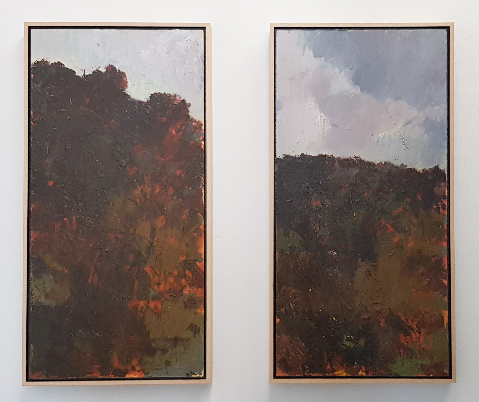 Merrick Belyea, Scarp 1 and Scarp 2, 2022, oil on board, 61 x 30cm each