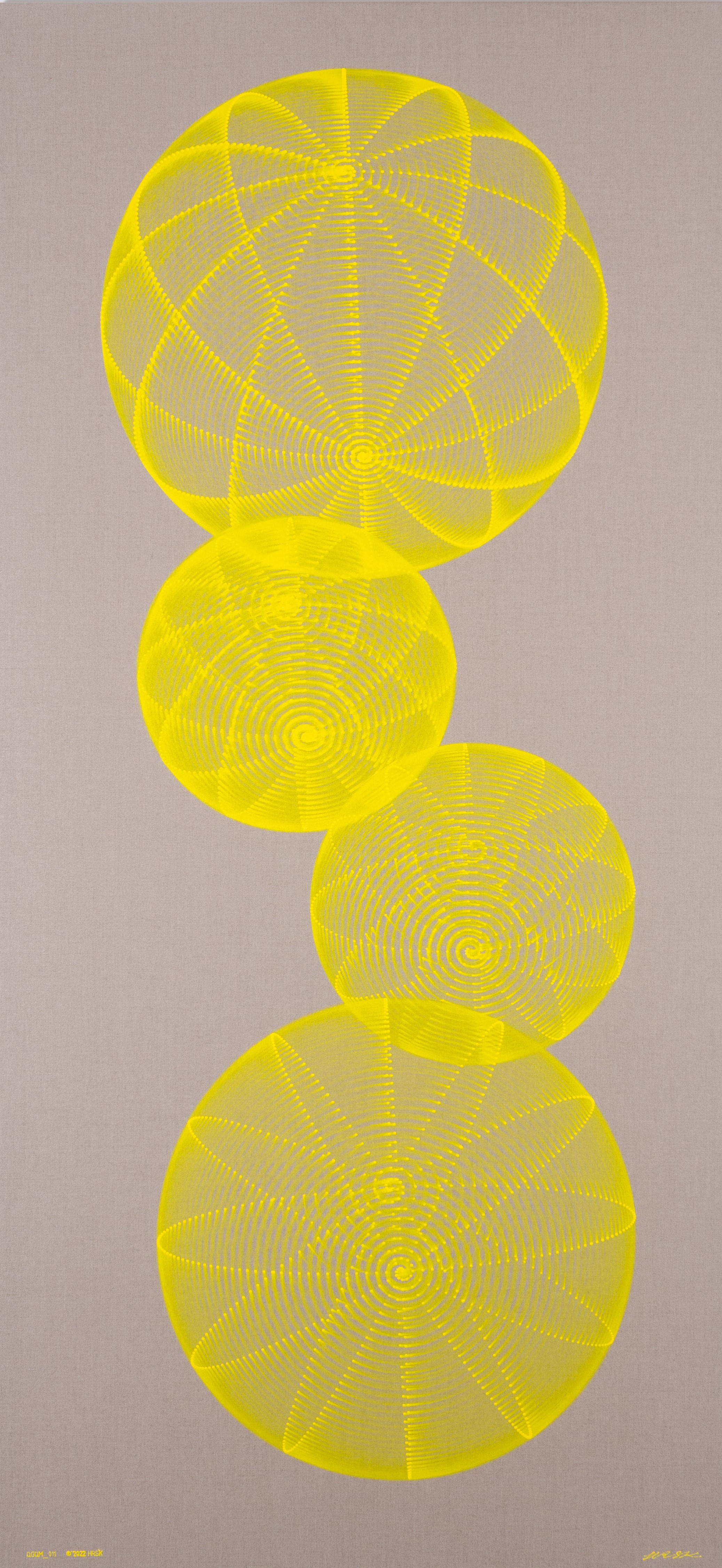 Hiroshi Kobayashi, Quantum Spheres, 2022, oil on linen, 214 x 102cm