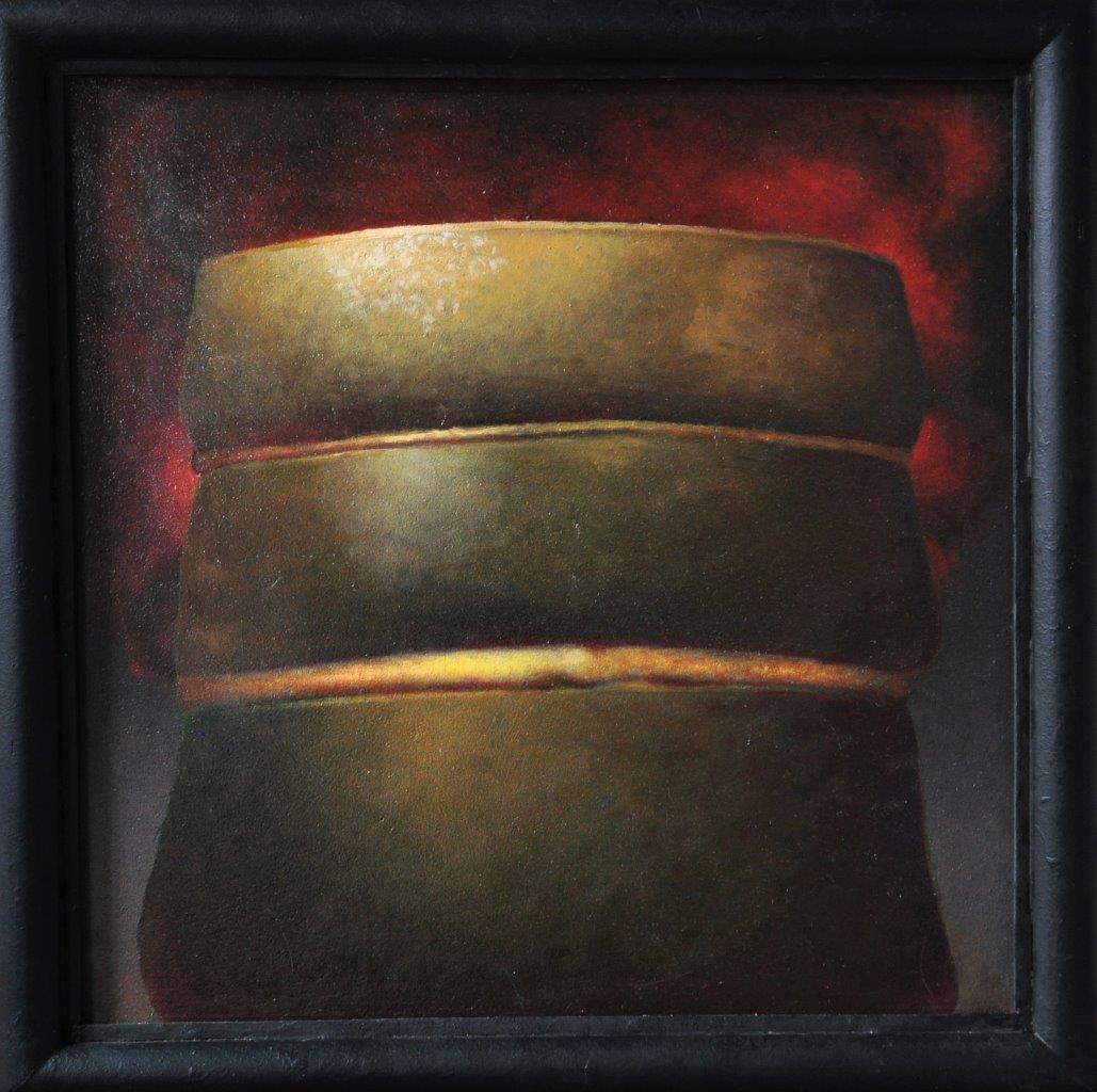 Stuart Elliott, Yellow Cake, 2021, oil on board, 50 x 50cm.
