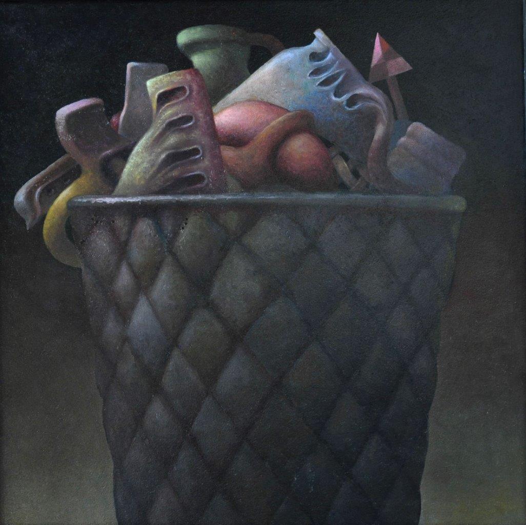 Stuart Elliott, Salvager's Basket,  2021, oil on board, 50 x 50cm