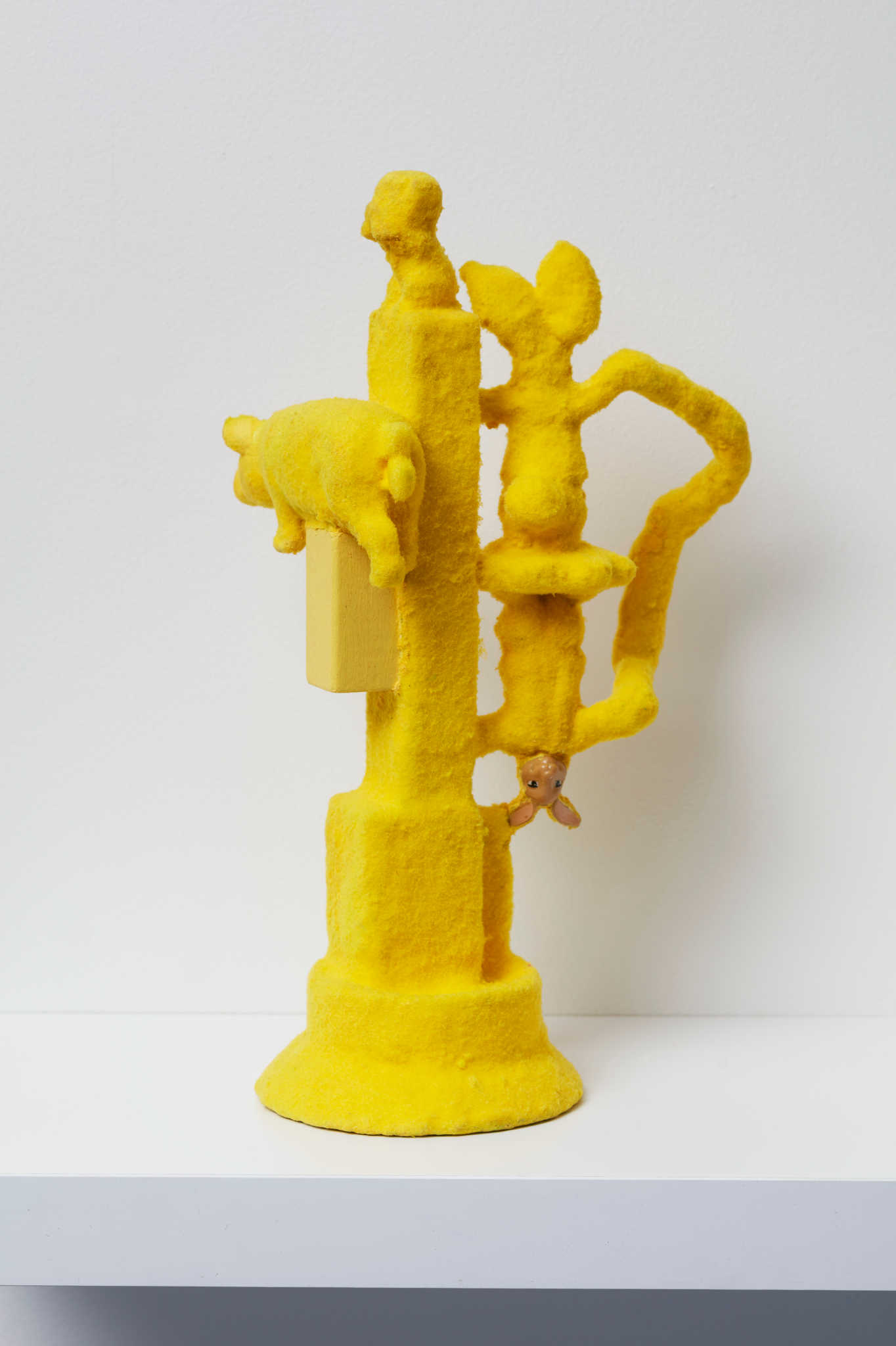 Minaxi May, Double Trouble Rabbit, 2022, repurposed plastic and ceramic objects and mixed media, 35 x 16 x 18cm