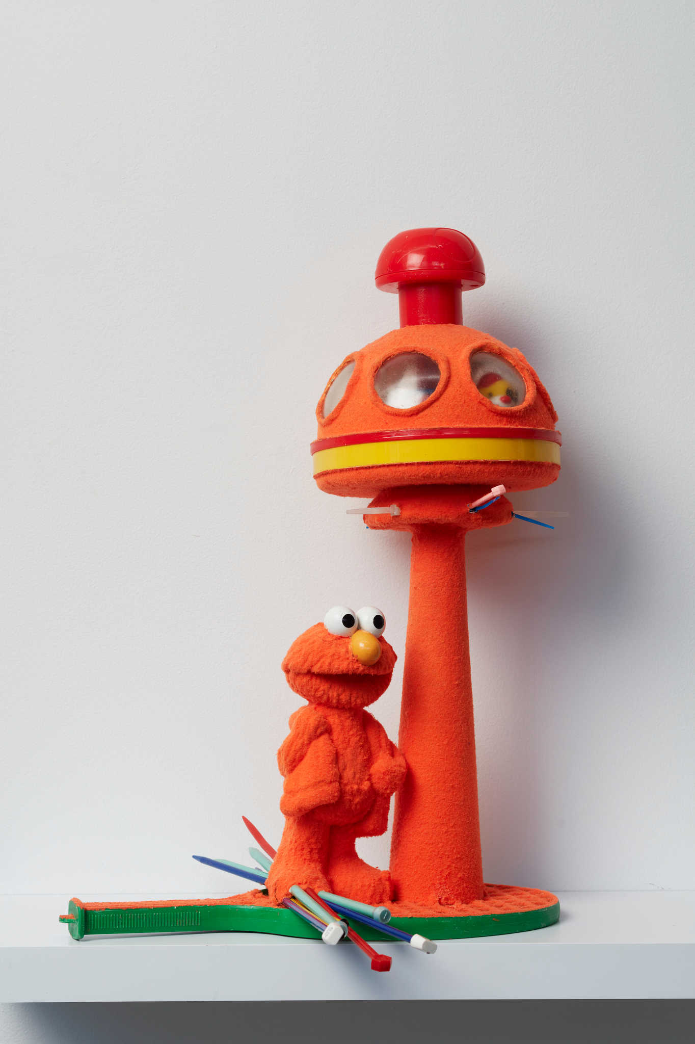 Minaxi May, In Elmo’s World It Was Like a Spaceship, 2022, repurposed plastic objects and mixed media, 52 x 38 x 36.5cm