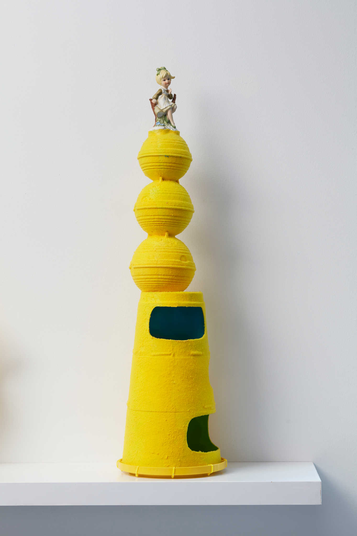 Minaxi May, Top of the Mountain Girl, 2022, repurposed plastic and ceramic objects and mixed media, 72 x 19.5 x 19.5cm (1)